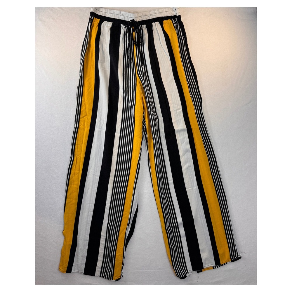 EST 1946 Womens L Striped Wide Leg Palazzo Pants Black White Mustard